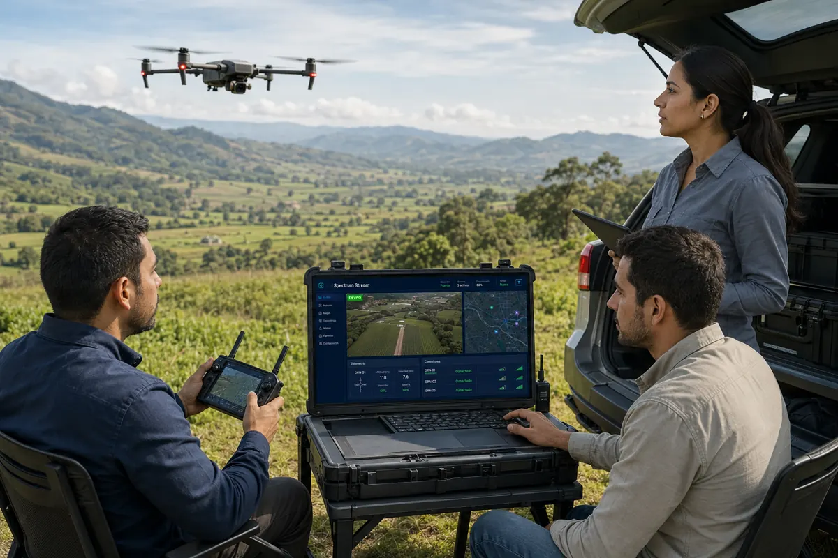 Operación con drones y Spectrum Stream en zona rural